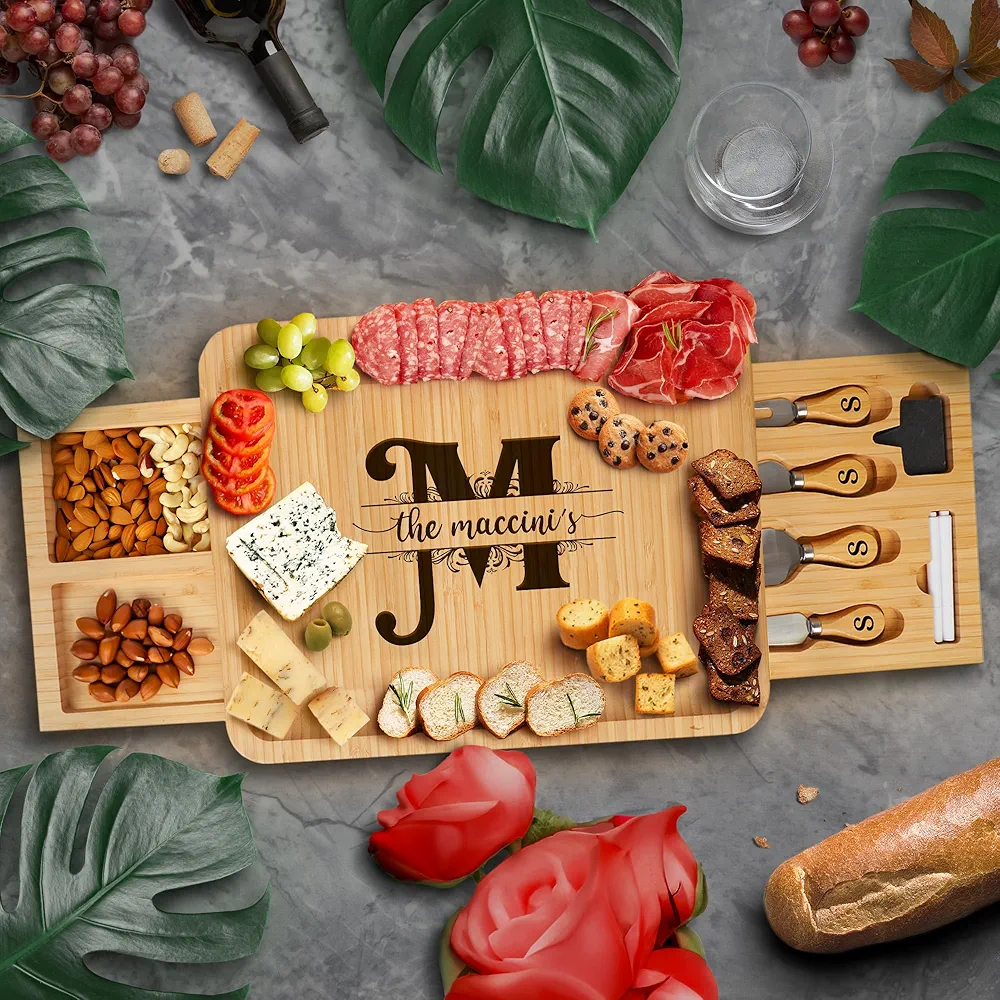 Personalized Charcuterie Board Gift Set - Custom Charcuterie Board Wood Engraved, Customized Cutting Board, Engraved Charcuterie Board & Cheese Board - Customized Wedding, Housewarming & Birthday Gift