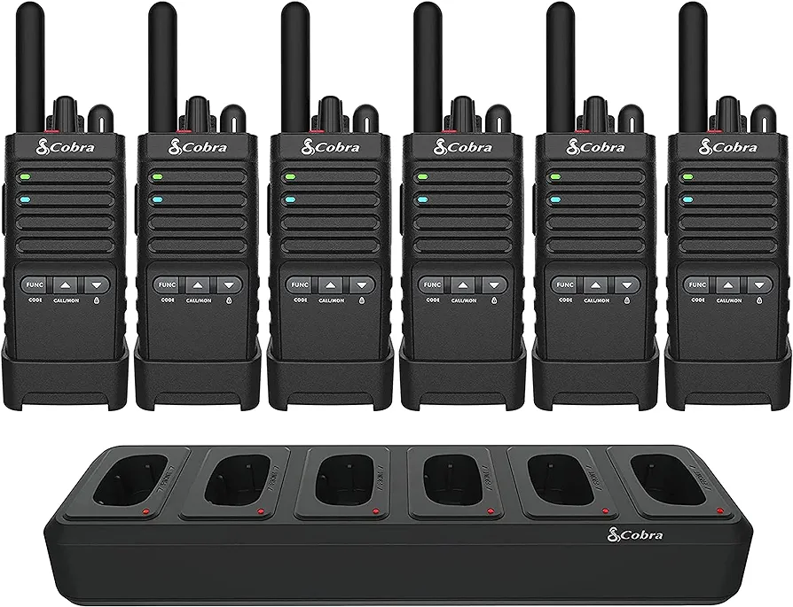 Cobra PX650 BCH6 - Professional/Business Walkie Talkies - Rechargeable, 300,000 sq. ft/25 Floor Range, Dust Protected and Splashproof (IP54 rating), Two-Way Radio Set (6-Pack)