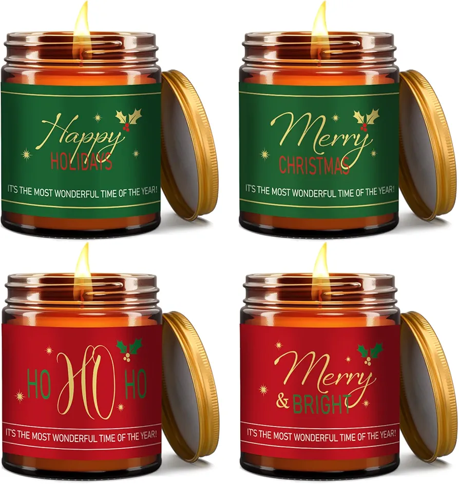 4 Pcs Christmas Scented Candles Gift Set 15 oz Large Christmas Candles Aromatherapy Soy Candles Pine Scented Holiday Candles for Christmas Holiday Gifts Home Decorations