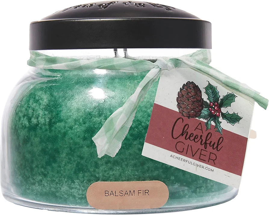 A Cheerful Giver - Balsam Fir Mama Scented Glass Jar Candle (22oz) with Lid & True to Life Fragrance Made in USA