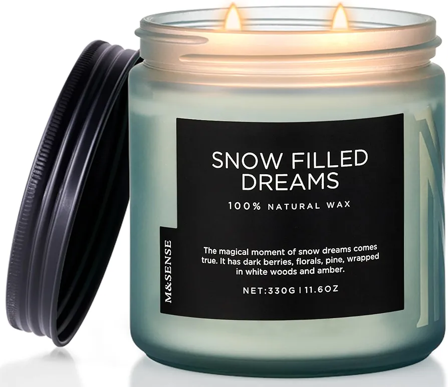 M&SENSE Snow Filled Dreams Winter Candle, 11.6oz Natural Soy Wax BlackBerry & Pine Scents Candle, 70 Hours Long Lasting Candle, 2 Cotton Wick Candle for Home Decor, Winter Candle Holiday Gifts