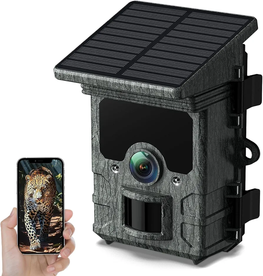 VOOPEAK Solar Trail Camera 4K 30fps - WiFi Bluetooth 46MP,Wildlife Cameras with Night Vision IP66 Waterproof,Game Camera 120 Degree Detection Angle Motion Sensor for Hunting