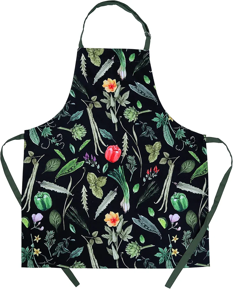 AMOUR INFINI Cotton Kitchen Apron with Adjustable Strap & Waist Ties Reusable Spring Aprons for Baking, Cooking, Gardening Thanksgiving, Christmas Decorations (27.5 x 33 Inches - My Garden Apron)