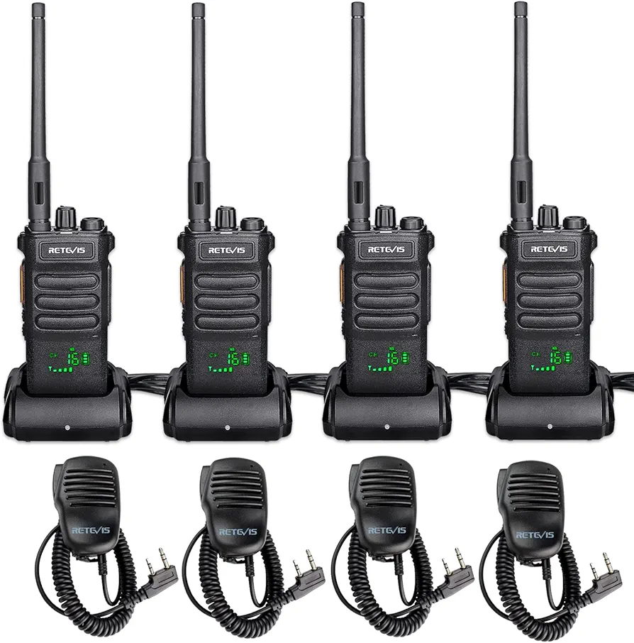 Retevis RT86 Walkie Talkies Long Range, 2 Way Radio with Shoulder Mic, Heavy Duty Two Way Radios Rechargeable, Handheld, High Power, 2600mAh, for Security Property Hunting(4 Pack)