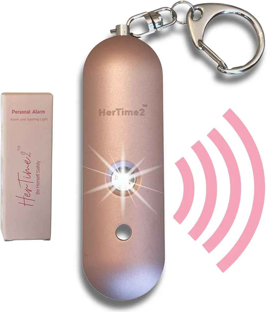 HerTime2® Personal Safety Alarm for Women – Travel Safe Waterproof Personal Alarm for Women – Women Self Defense Keychain Alarm – Loud Alarm – Strobe Light – Be Safe with Personal Alarm (Rose Gold)