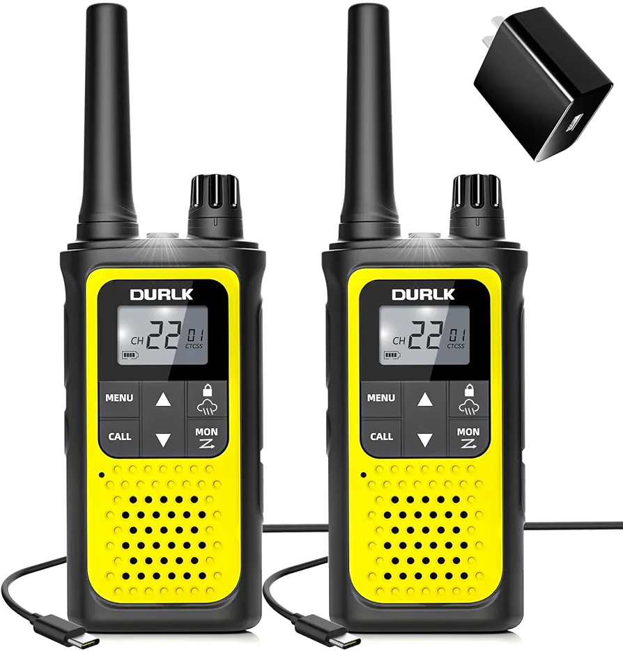 Walkie Talkies Long Range for Adults - 2 Pack Rechargeable Walkie Talkies Two Way Radios 22 FRS Channels, NOAA Weather Alerts, 1800mAh Li-ion Battery, LED Flashlight, VOX for Hiking Camping (Yellow)