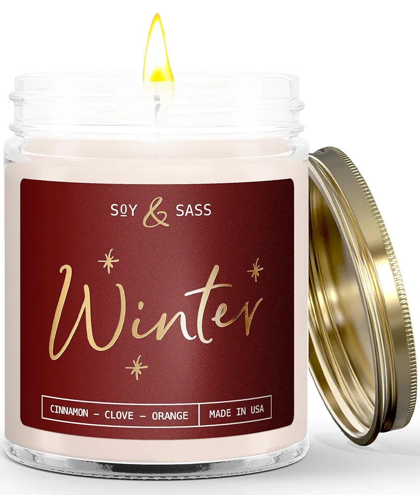 Winter Candle, Christmas Candles Scented - w/Orange, Cinnamon & Vanilla - Infused with Essential Oils I Winter Candles I 9oz, 50Hr, Made in USA