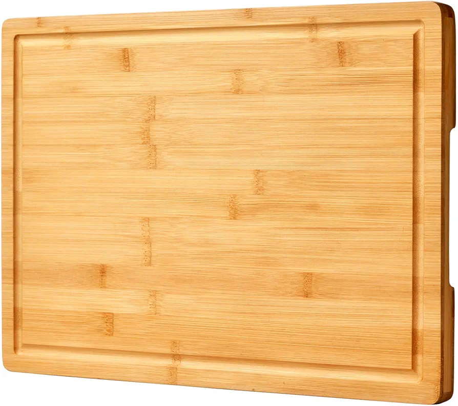 Bamboo Cutting Board for Kitchen, 18" Large Wood Charcuterie Cheese Board, Wooden Chopping Block with Side Handles and Juice Grooves