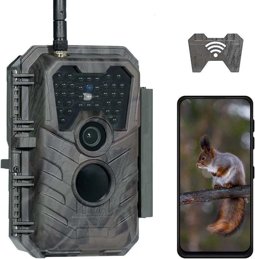 Trail Camera P90 Pro, WiFi Bluetooth, Super-Low-Light Sensitivity, 120° View Angle, 48MP 1296p, Night Vision, Motion Activated, Waterproof, Live Stream to Cell Phone for Hunting Game Cameras