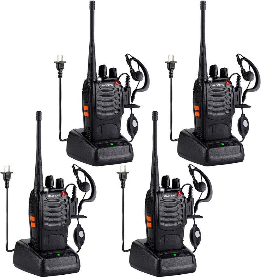 Baofeng Walkie Talkies 888S Rechargeable Long Range with Earpieces for Adults, 16 Channel Professional Radio Handheld Two Way Radios Li-ion Battery and Charger Included (4pack with 4earpiece)