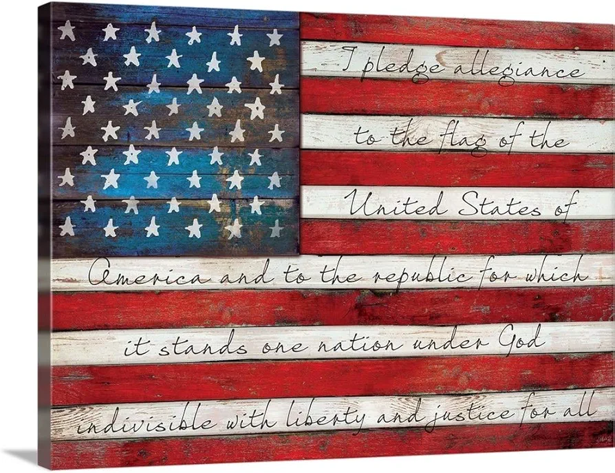 CANVAS ON DEMAND Pledge of Allegiance Canvas Wall Art Print by Marla Rae, Home Decor, Stars and Stripes, American Flag Artwork, 16"x12"