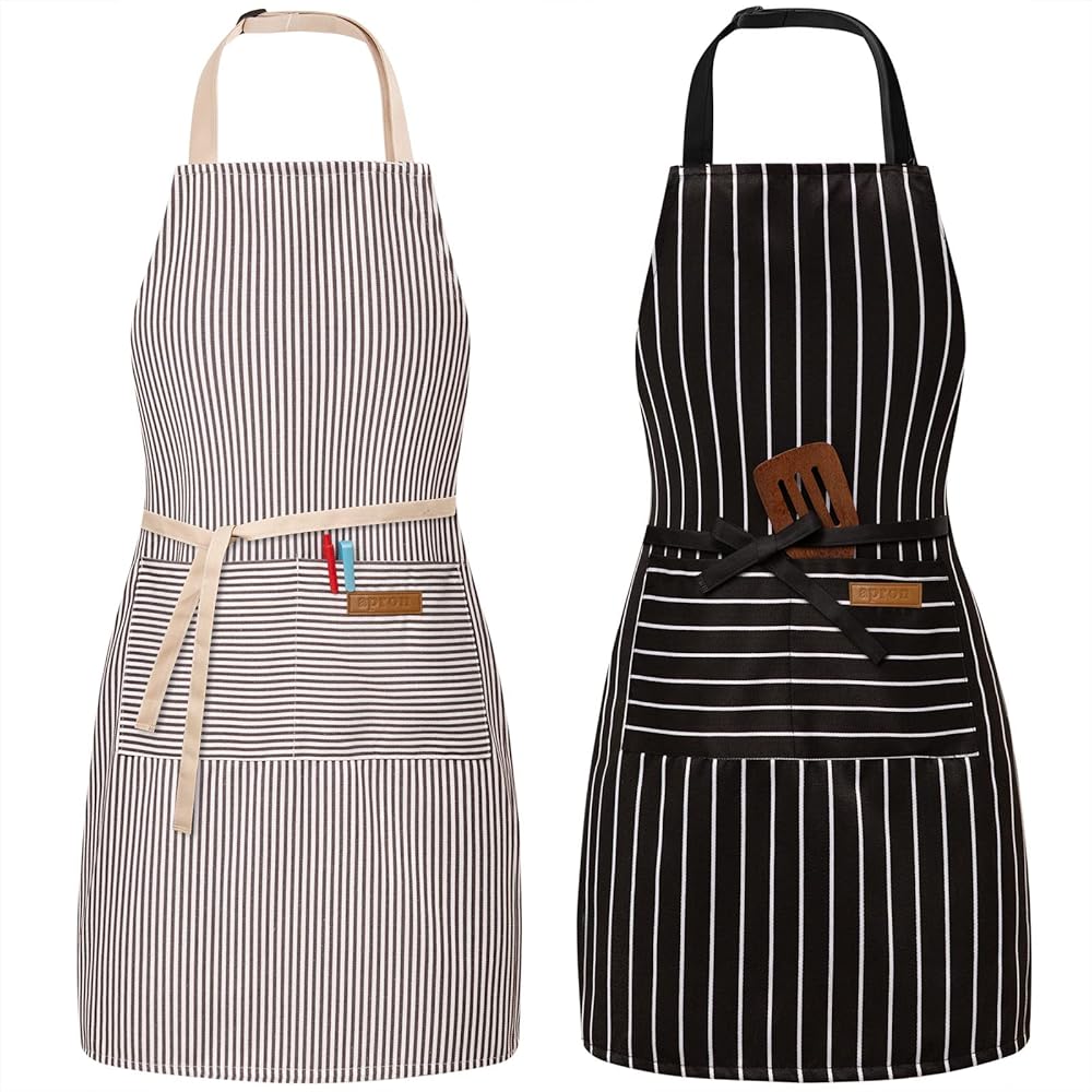 2 Pack Adjustable Bib Apron with 2 Pockets Chef Cooking Kitchen Restaurant Aprons for Women Men