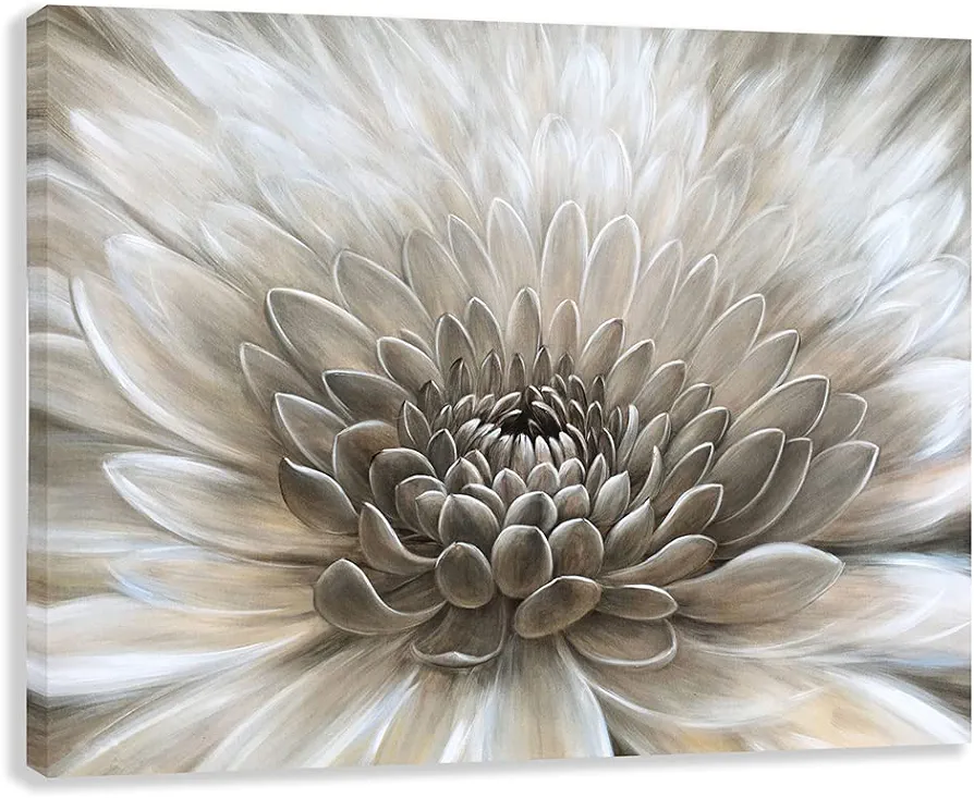 RICHSPACE ARTS Flower Wall Art in Neutral Beige Color Modern Rustic Farmhouse Canvas Decor Hanging Framed Artwork Chrysanthemum Floral Picture White Grey Painting Print for Bathroom Bedroom Living