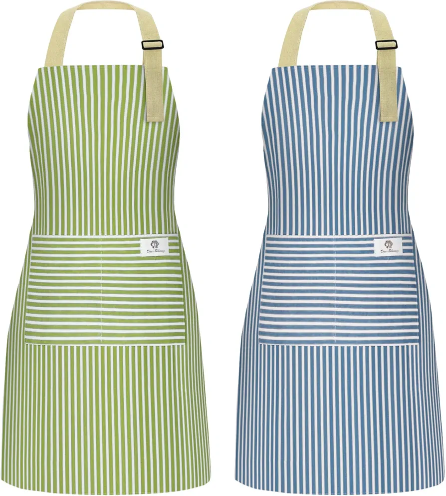 NLUS 2 Pack Waterproof Cooking Apron for Women with Pocket Adjustable Chef Aprons for Kitchen, Cooking, Baking, BBQ, Grill(Blue/Green)