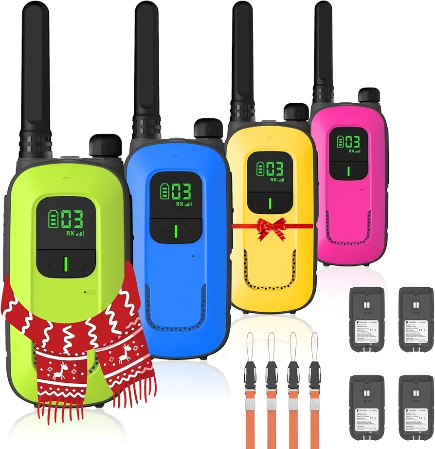 Radioddity FS-T3 Walkie Talkies for Adults Kids Long Range 4 Pack Rechargeable Walky Talky FRS Two Way Radio, 22 Channels License Free USB Charging with Flashlight Boys Girls Gift for Camping Hiking