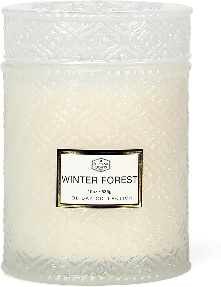 White Christmas Candles, White Forest Candle, 19oz Large Candles for Christmas Home Decor, Christmas Gifts for Women, White Scented Candle, 88 Hours Burning Time, Christmas Table Decor