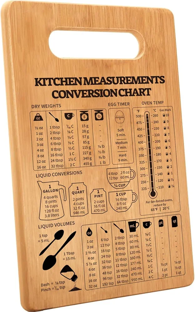 Cutting Board, Kitchen Conversion Chart Bamboo Cutting Board, Chopping Board with Conversion Chart for Cooking, Cutting Board for Kitchen, Essential Culinary Tools