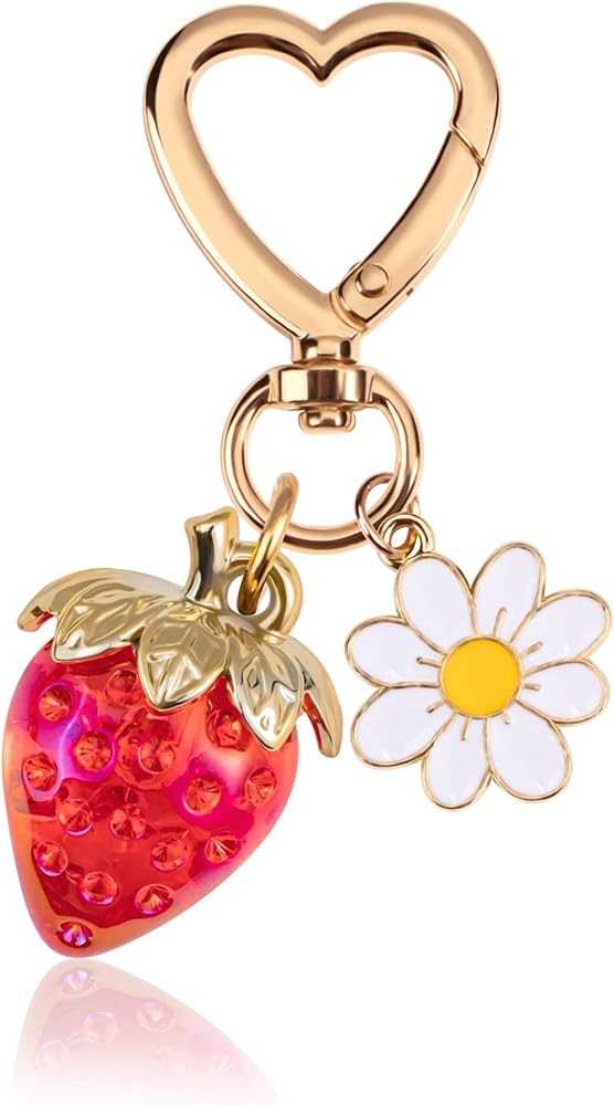 Wikavanli Cute Strawberry Keychain,Bag Charms,Kawaii Heart Flower Daisy Key chains Accessories Decor for Women Girls Purse