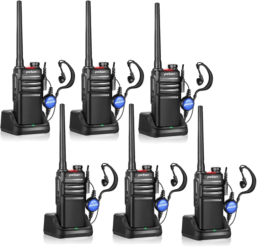 Waterproof walkie talkies Long Range for Adults, Work,and Outdoor with earpieces and Fast Charger Dock，Handheld Two Way Radio Rechargeable NOAA walkie Talkie (6 Pack)