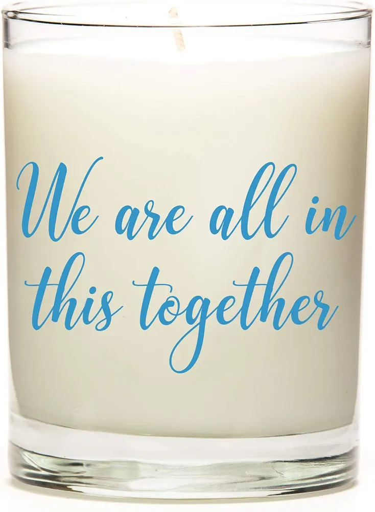 Stay Safe | 11 Ounce Clear Jar Candle | 8 Scent Options | Blue Font | Vanilla Fragrance | Personalized Candle Label