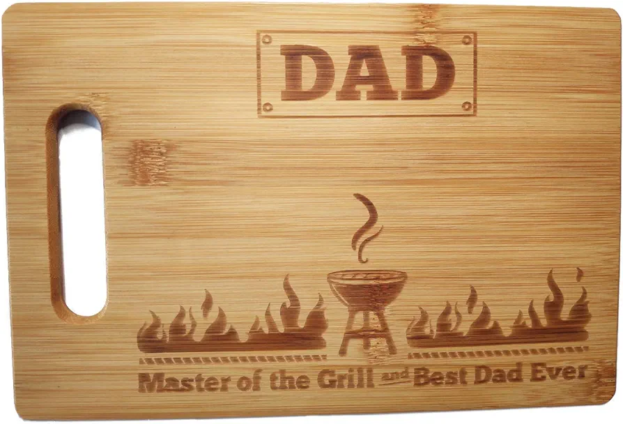 Laser Engraved Cutting Board Master of the Grill and Best Dad Ever Gift For father Birthday Gifts for Dad Personalized Cutting Board Gift Rectangle Bamboo Cutting Board (10.6 x 7 Rectangle)