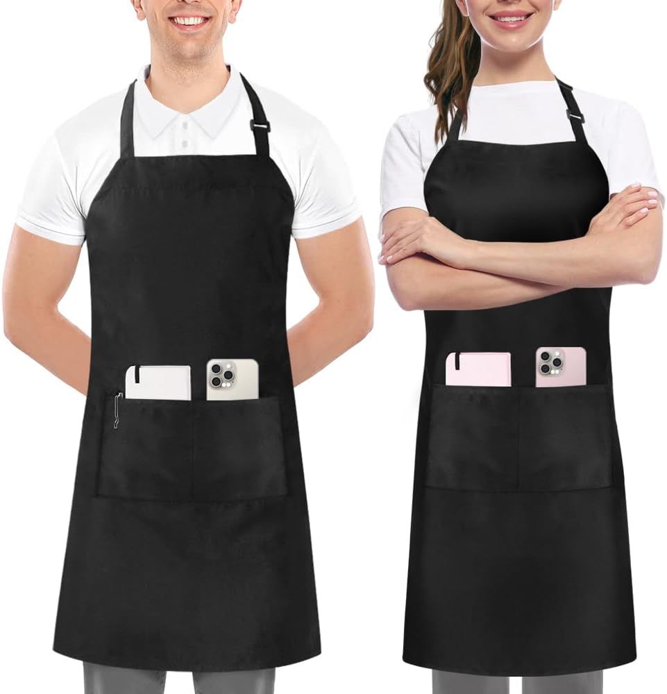 Utopia Kitchen 2 Pack Bib Apron, Adjustable with 2 Pockets, Water and Oil Resistant, Cooking Kitchen Chef Apron for Women Men