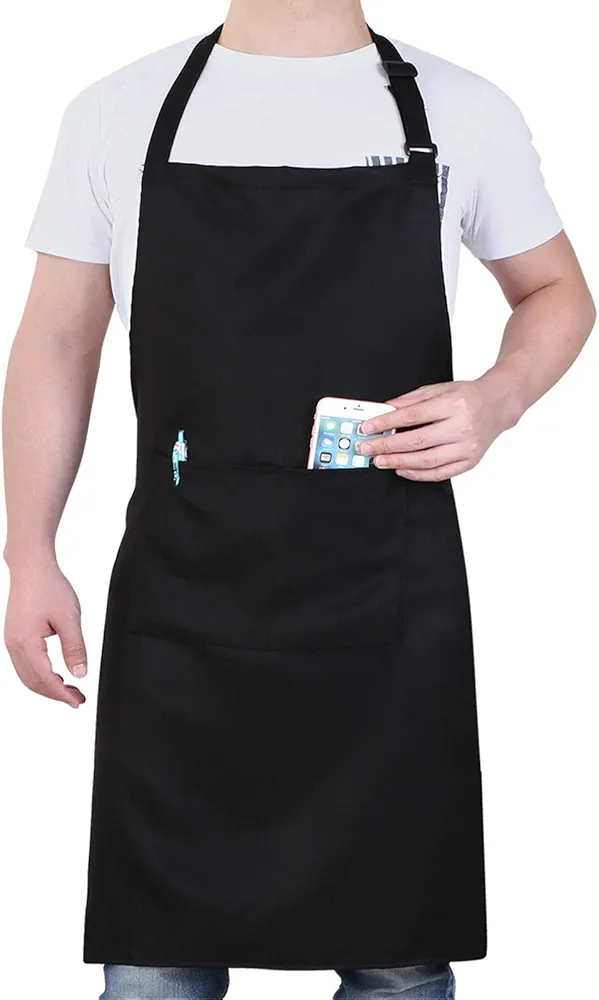 Will Well Chef Apron for Men and Women Professional for Cooking With Pockets - Adjustable - Bib Aprons - Water & Oil Resistant - 1 Pack, Black