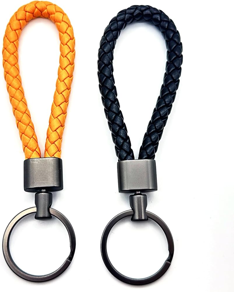 2 Pcs Handwoven Braided Leather Keychain, Keychain Straps for Men and Women, Metal Keyring for Home Car Keys