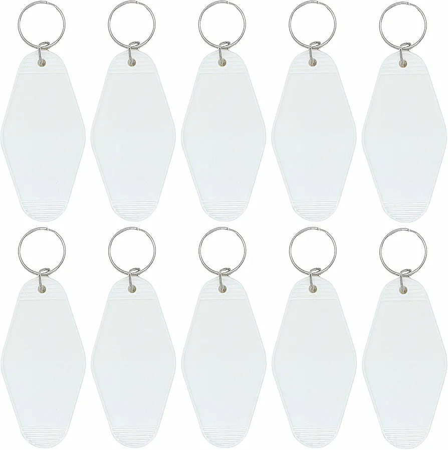 10pcs Blank Hotel Keychains Bulk Vintage Motel Keychain Vinyl HTV printing Keychains DIY Keychain tags Party Favors (White)