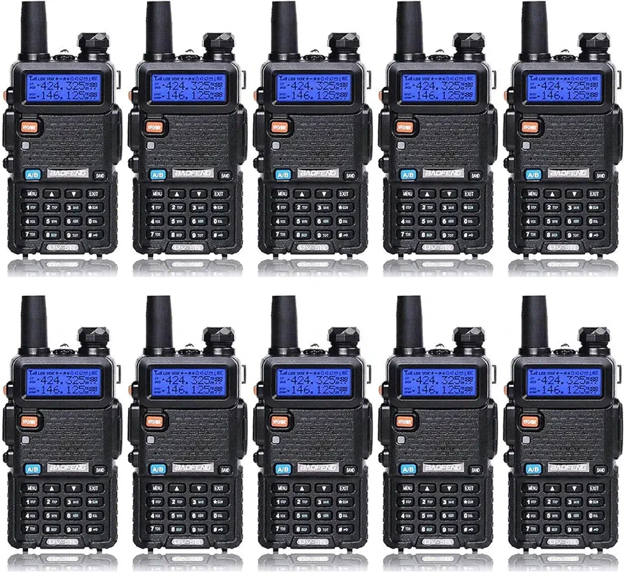 Baofeng UV-5R Dual Band Two Way Radio Handheld Ham Radio Long Range Walkie Talkies Pack of 10 for Adults School Team Management (Black)