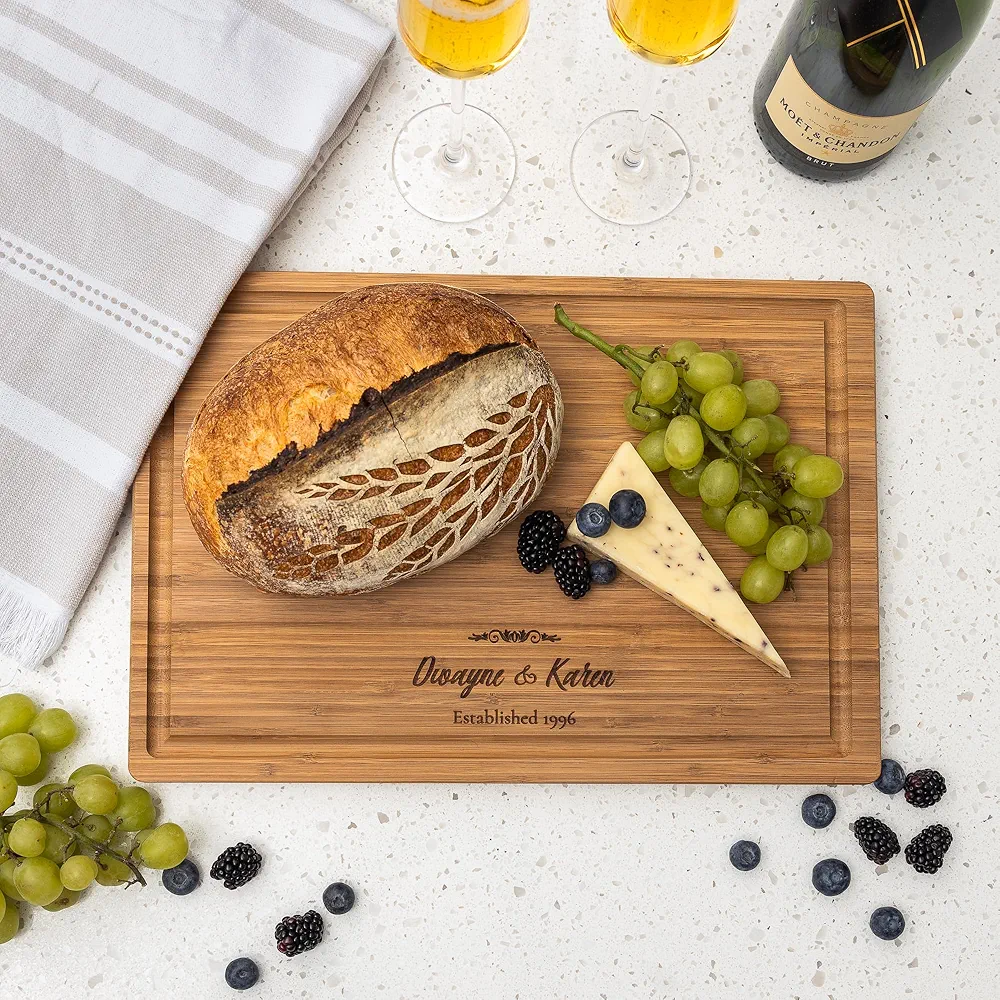 Personalized Cutting Board Customized Charcuterie Board Perfect for Weddings, Anniversaries, and Housewarmings Includes Gift Box and Stands. Large Most Popular (16'' x 11'' x 1'')