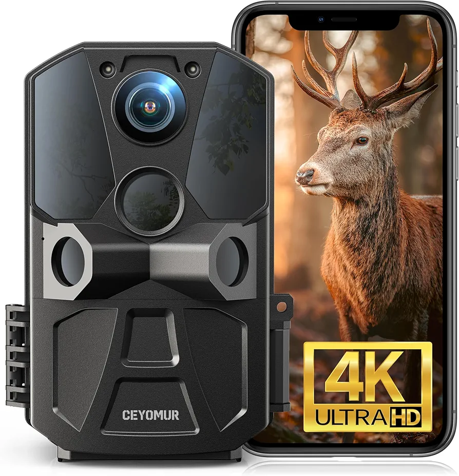 CEYOMUR Trail Camera, WiFi Bluetooth Native 4K 40MP Trail Camera with 120° Motion Sensor 0.2s Trigger Time, Game Camera with Night Vision Motion Activated and IP66 Waterproof for Wildlife Monitoring