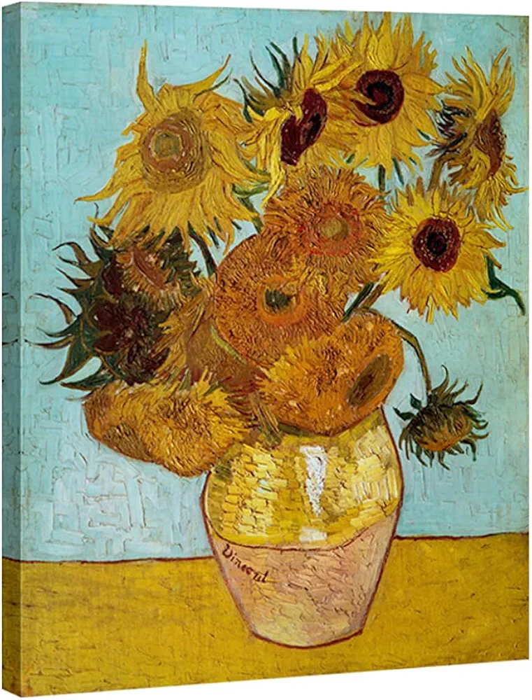 Wieco Art Sunflower Large Canvas Prints Wall Art by Vincent Van Gogh Oil Paintings Reproduction Modern Stretched and Framed Floral Giclee Flowers Pictures Artwork for Bedroom Home Office Decor