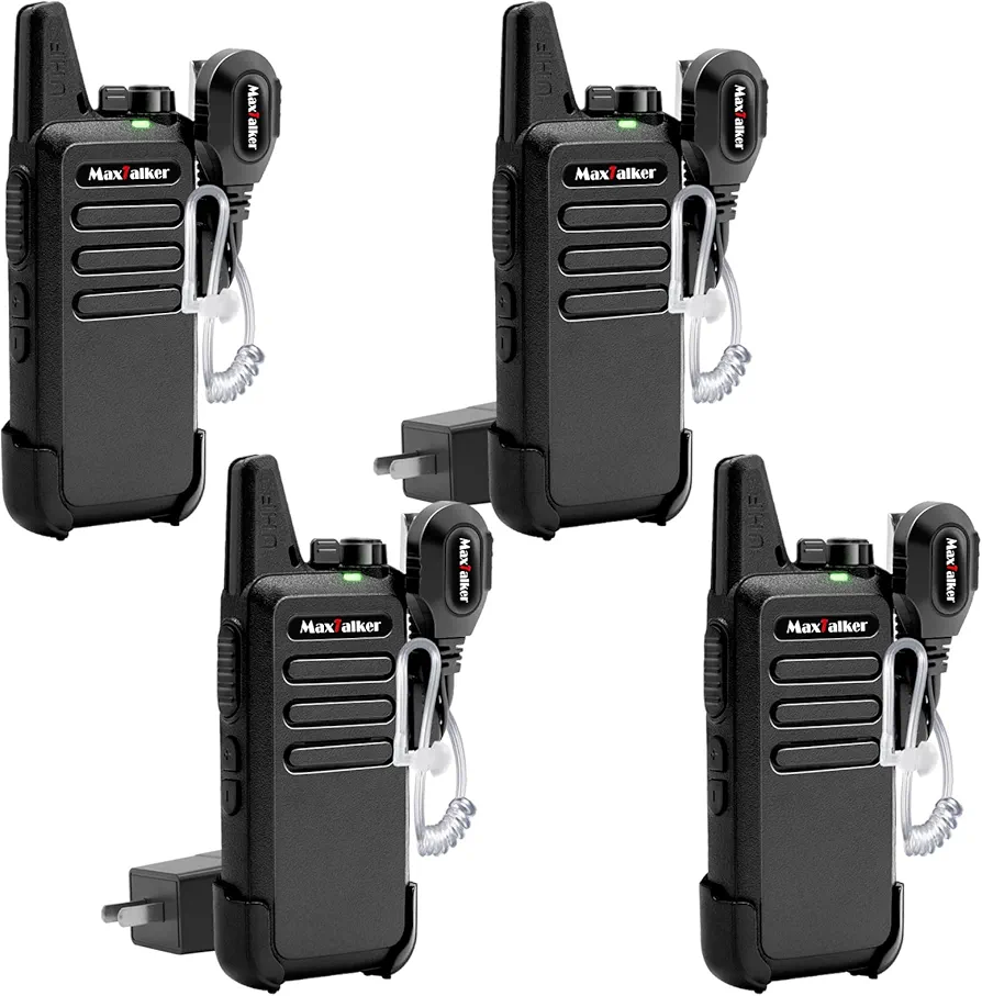 Rechargeable Walkie Talkies Long Range: MaxTalker MT1 Portable FRS Two-Way Radios, Walkie Talkie Earpiece with Mic, Walkie Talkies for Adults Cruise Ship Hiking Hunting Skiing, Walky Talky 4 Pack