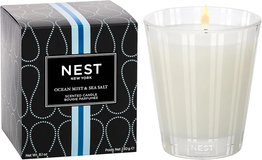 NEST New York Scented Classic Candle, Ocean Mist & Sea Salt - 8.1 oz - Up to 60-Hour Burn Time - Reusable Glass Vessel