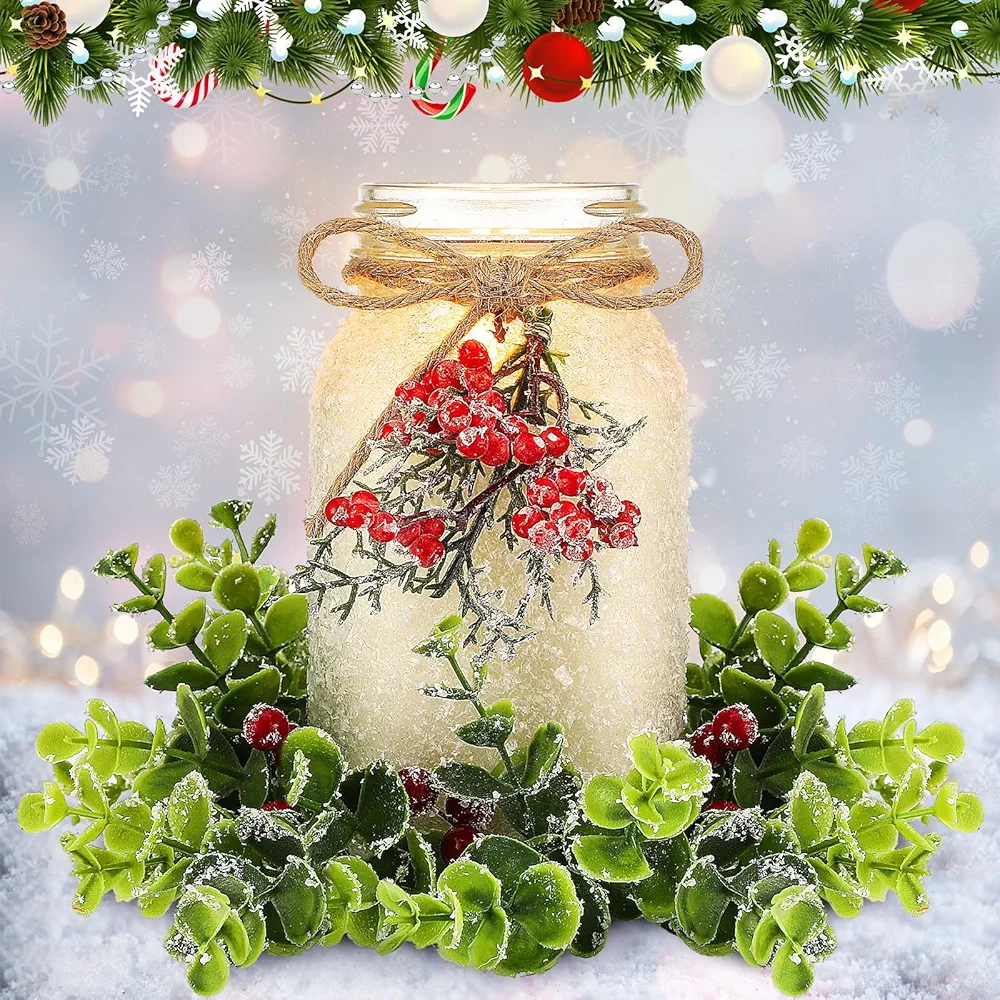 24 oz Christmas Decorative Winter Mason Jar Candle Scented Berry Christmas Candle Christmas Candles Decorative Candle for Her Adults Teachers Mom Rustic Xmas Parties