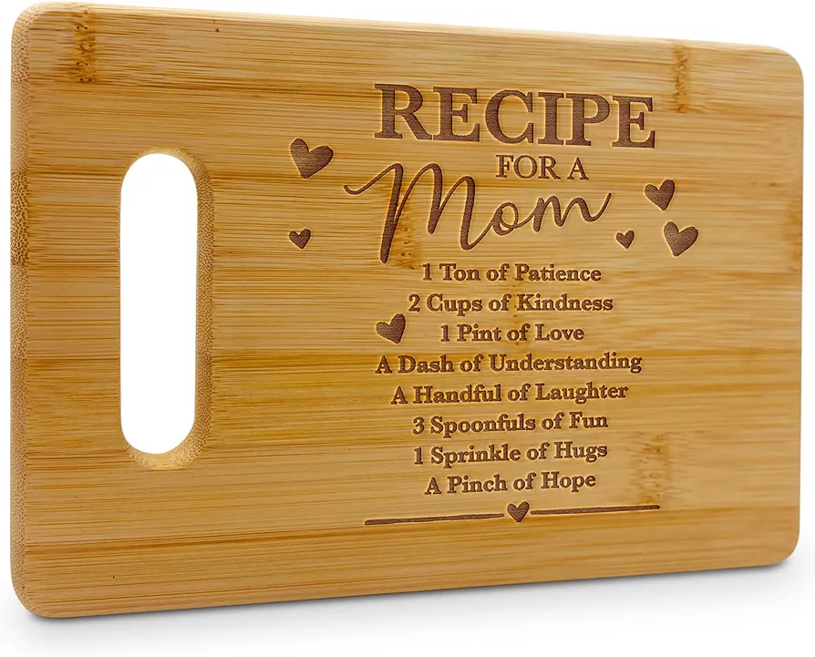 On The Rox Gifts for Mom - "Recipe For A Mom” Bamboo Engraved Personalized Cutting Board (9"x6") - Birthday Gifts for Mom from Daughters - Mother's Day, Grandmother, Grandma Gifts