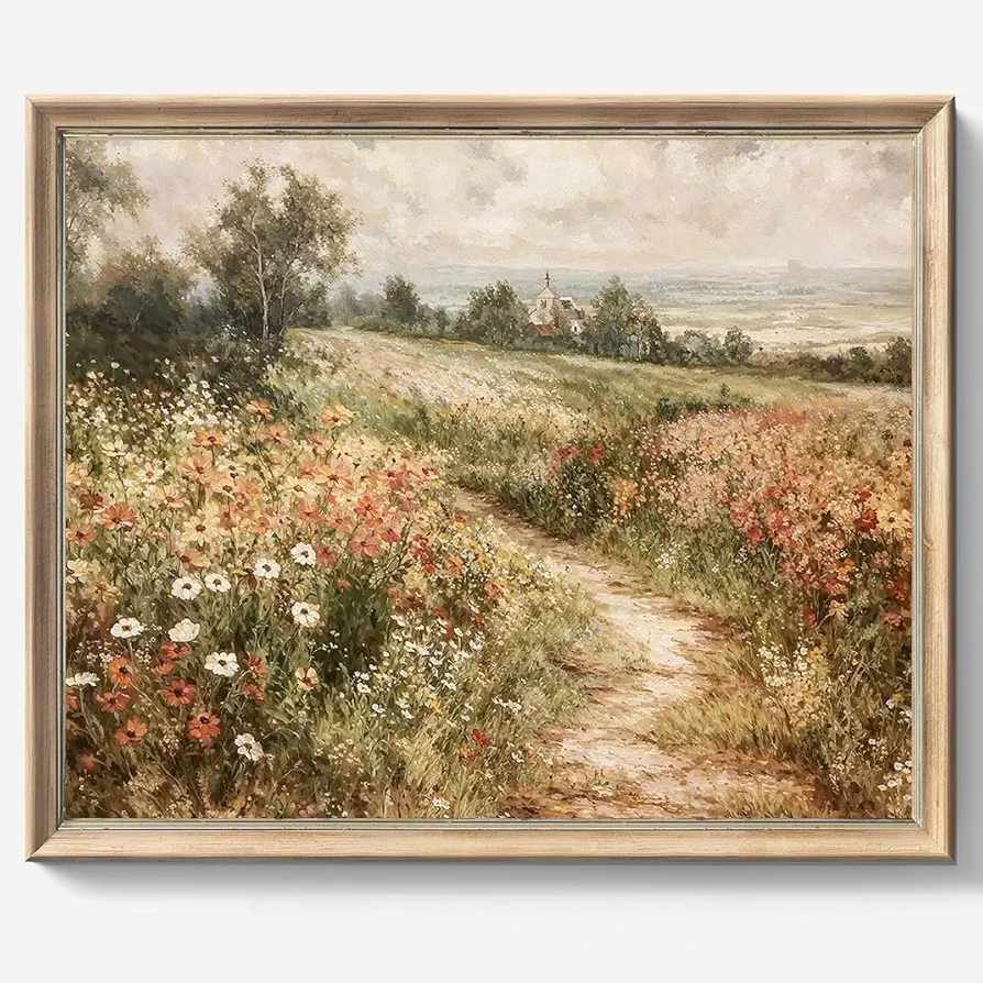 Vintage Wall art, Classical Paintings Poster Prints, Room Decor for Home Office Bedroom Living Room, Bathroom Wall Decor (Wildflower Field, Unframed 8 x 10 Inch)