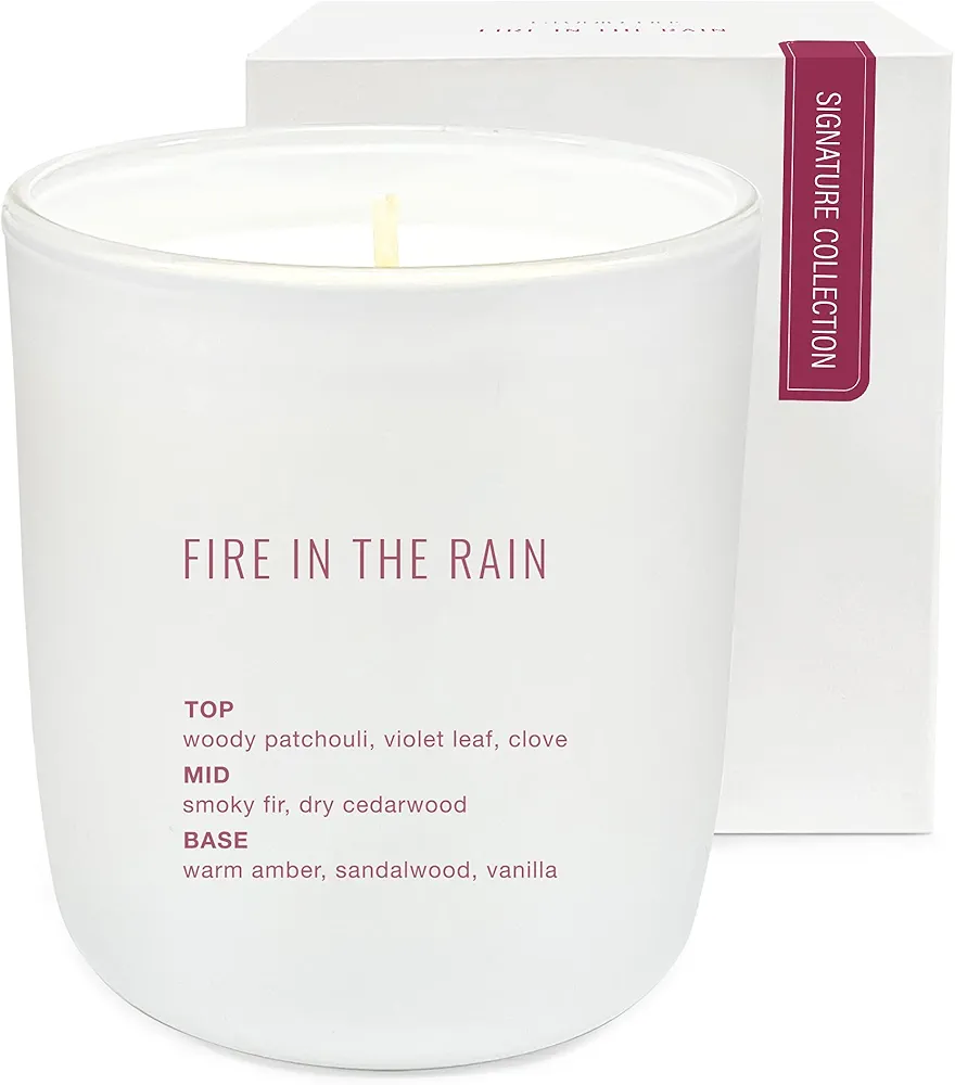 Studio Oh! Scented Candle with Essential Oils and Fragrance-Infused Coconut-Soy Blend Wax - Burns up to 40 Hours - Comes in a Jar - Non Toxic - Signature Collection Candle - Fire in The Rain