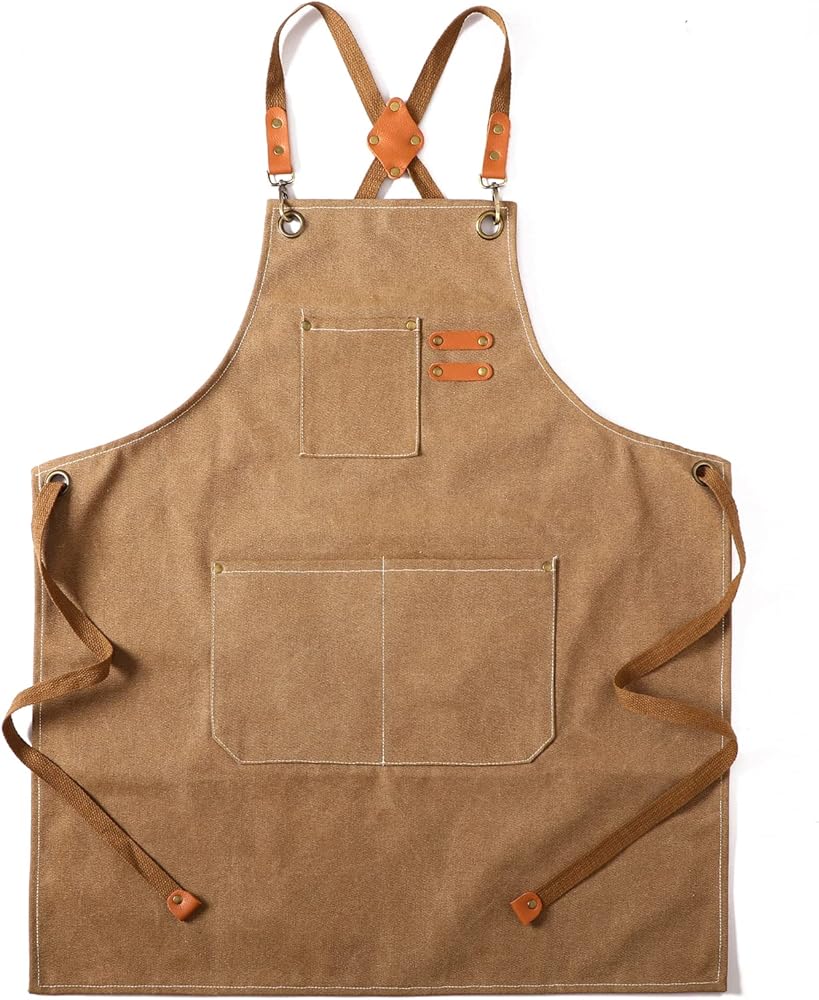 Tosewever Canvas Cross Back Chef Cotton Aprons for Men Women with Large Pockets