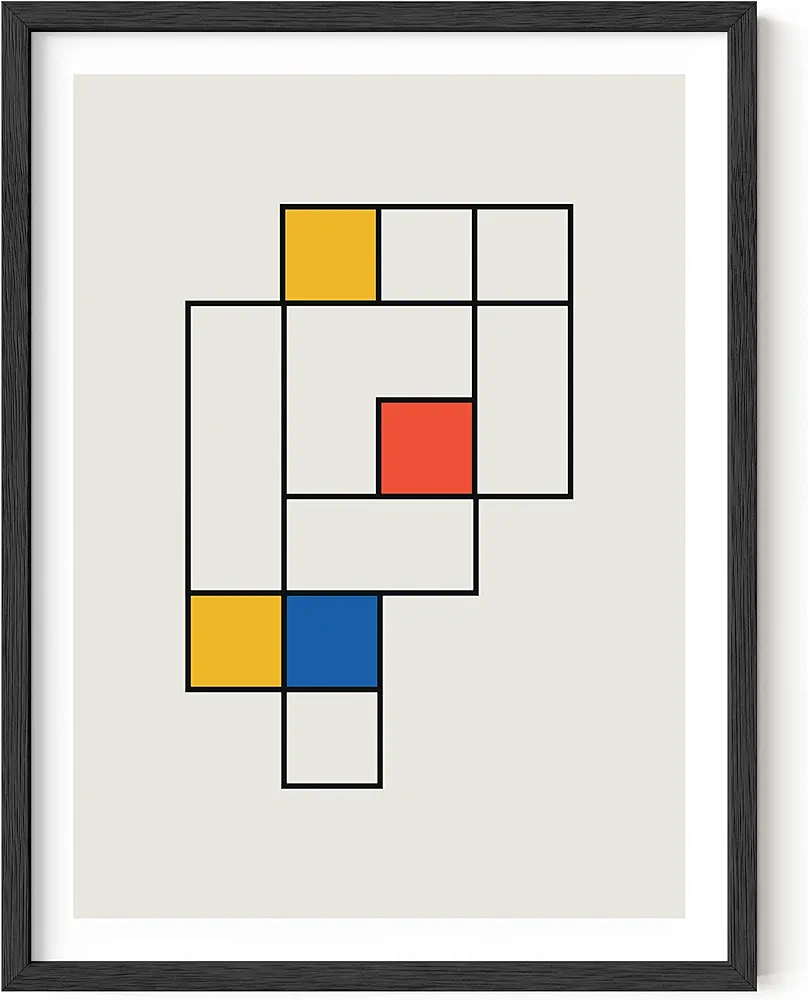 HAUS AND HUES Bauhaus Modern Colorful Abstract Wall Art - Retro Mondrian Poster, Mid Century Modern Wall Art Work, Abstract Art, Retro Poster, Mid Century Wall Art (Unframed, 12x16)