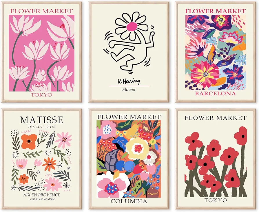 RETRART Flower Market Posters Matisse Wall Art, Flower Market Wall Art Prints, Vintage Matisse Posters & Flower Pictures Wall Decor, Abstract Print Set for Bedroom Living Room - 8"x10" Unframed