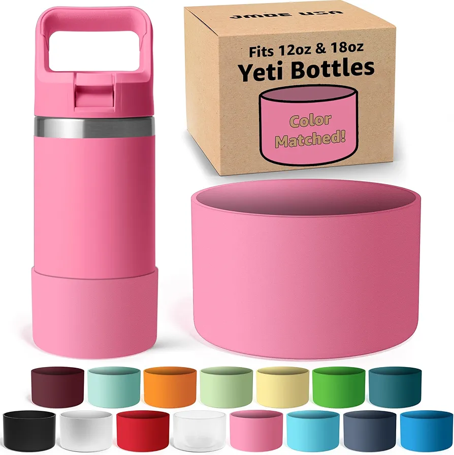 Jmoe USA Silicone Boot for Yeti Rambler Jr 12oz and 18oz Bottle | 2mm Sleeve | Anti-Slip Boot | Protector for the Bottom of your Bottle | Protects Against Damage | BPA Free Silicone (Pink)