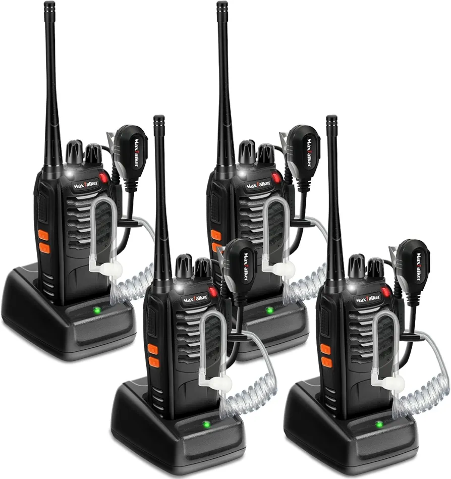 Radios Walkie Talkies Long Range: MaxTalker MT-8S 2 Way Radio Long Range Walkie Talkies with Earpiece, Two Way Radio Walky Talky Rechargeable Walkie Talkies for Adults Business Family (4 Pack)