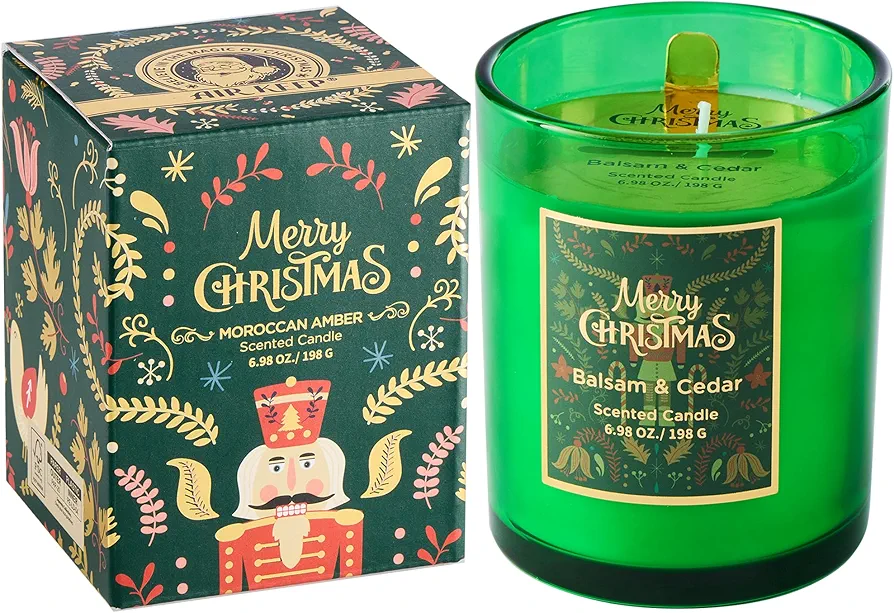 Christmas Candle,Balsam & Cedar Scented Jar Candle for Home, Christmas Candle Gifts - 6.98 oz Aromatherapy Jar Candles - Winter Holiday Christmas Gifts for Women and Men