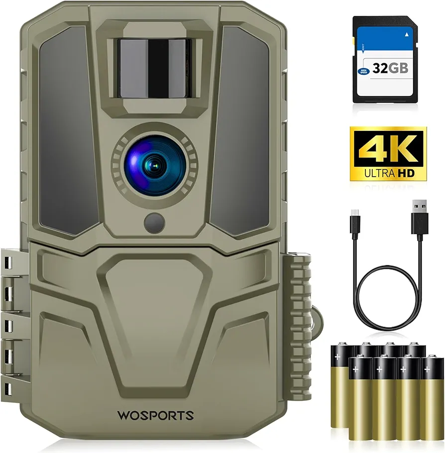 WOSPORTS Trail Camera, Full Color Night Vision Game Camera, Night for Color Hunting Camera, 48MP 4K Deer Camera, 100ft IP65 Waterproof 2.0''LCD for Outdoor Wildlife Monitoring (H29-B)