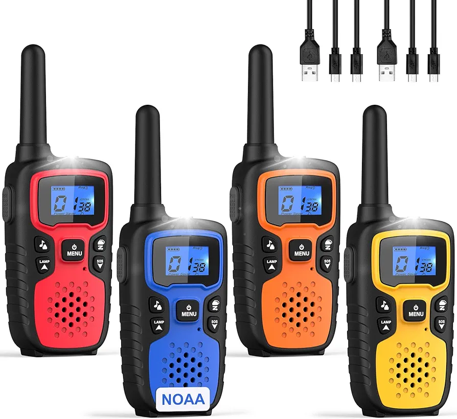 Wishouse Walkie Talkies for Adults Long Range-Handheld 2 Way Radios Rechargeable,Hiking Accessories Camping Gear Xmas Birthday Gift for Kids with Lamp,SOS Siren,NOAA Weather Alert,Easy to Use 4 Pack