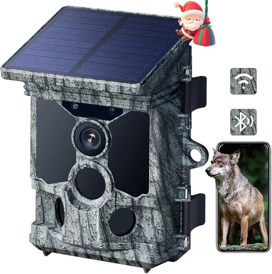 VOOPEAK Solar Trail Camera - 46MP 4K Native 30FPS, WiFi Bluetooth Game Camera with 120°Wide-Angle Motion Activated Night Vision 0.1s Trigger Time IP66 Waterproof for Wildlife Monitoring