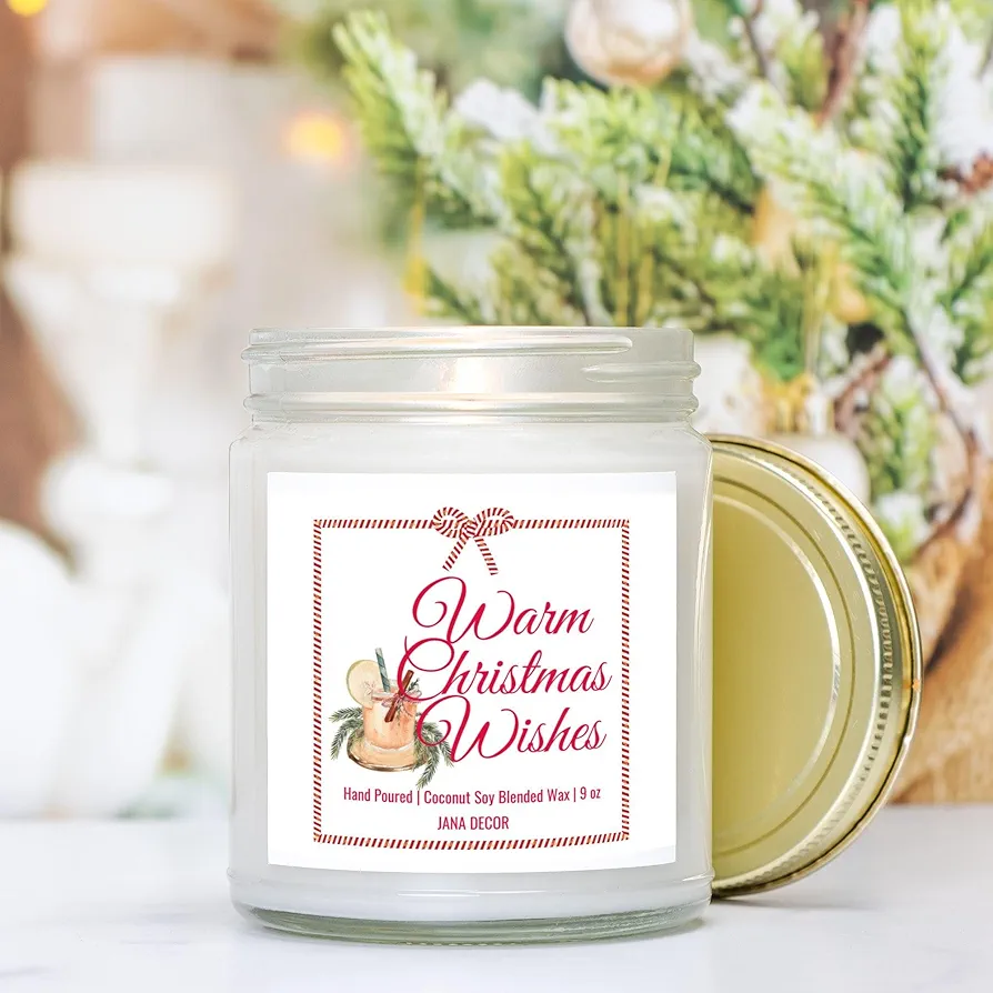 Warm Christmas Wishes Christmas Card Candle Holiday Candle Idea Winter Candle 9oz Hand Poured Coconut Soy Wax Clear Jar Candle, 9oz Candle, Home Decor Candle