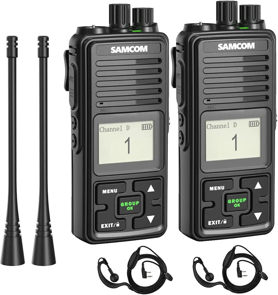 SAMCOM FPCN10A Two Way Radios Long Range 3000mAh Walkie Talkies for Adults Rechargeable 2 Way Radios UHF Programmable Handheld Business Radio with Earpieces,Group Call, 2 Packs